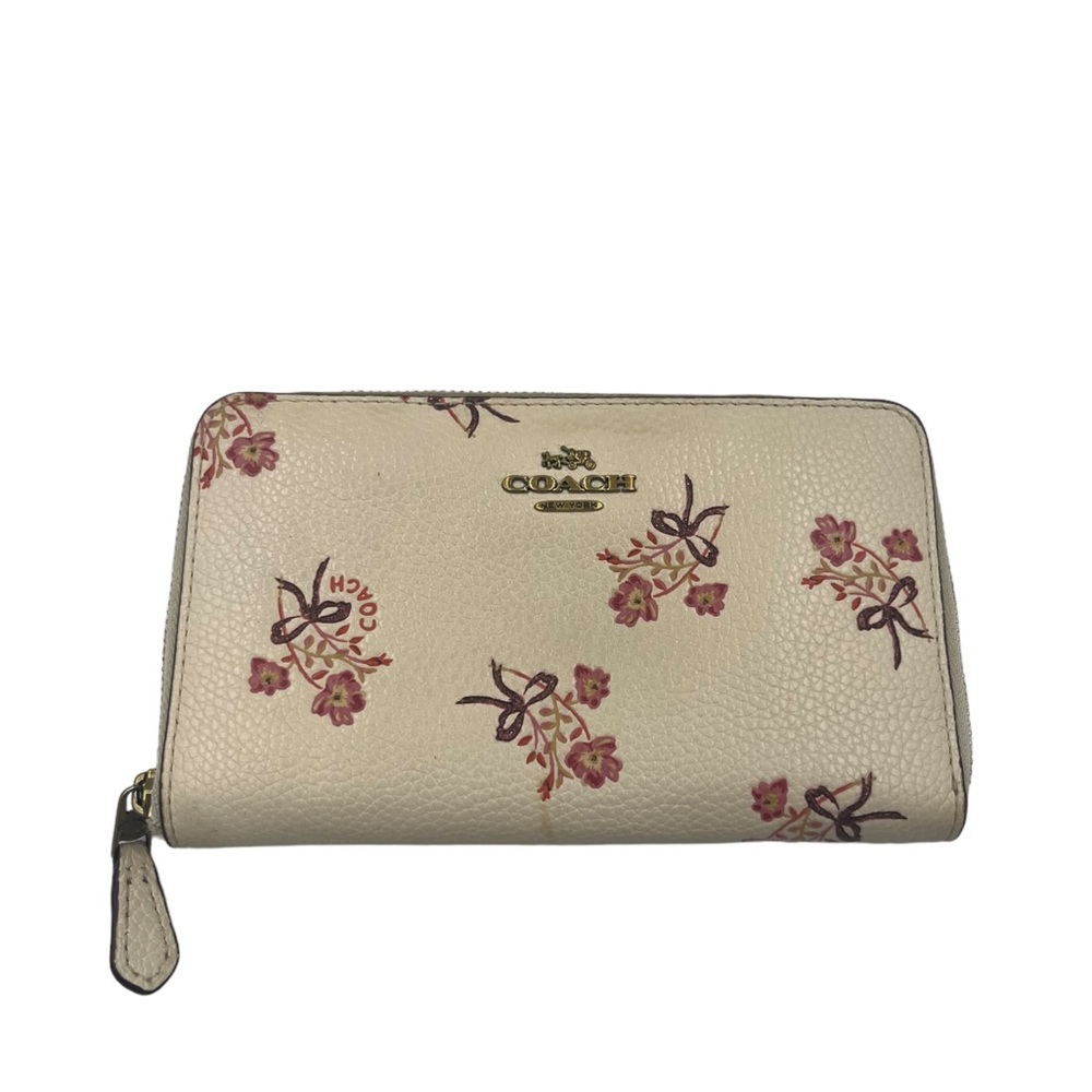 Coach White Leather Floral Full Zip Around Women’s Wallet Medium Used